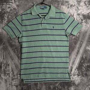 Polo Ralph Lauren Polo Shirt Mens M Green Striped Short Sleeve Cotton